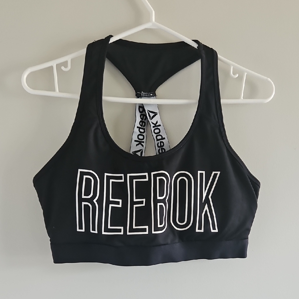 Reebok Black and White Logo Sports Bra